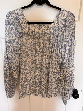 LC Lauren Conrad Cream Blouse with Blue Floral Print